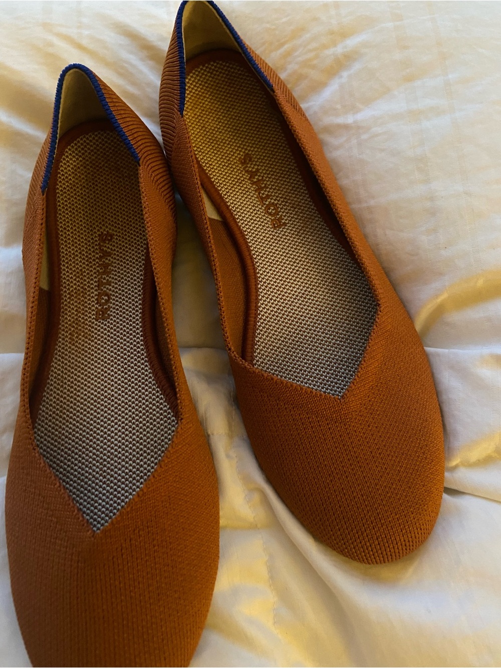Rothy's Knit Ballet Flats in Fawn Tan with Blue Trim Retired Colorway 9.5 - Picture 9 of 14
